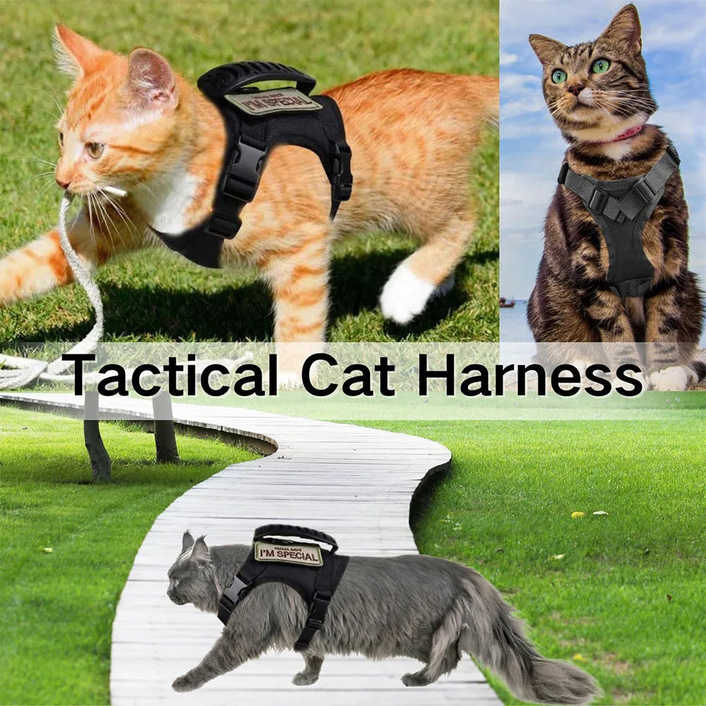 Tactical Cat & Dog Harness with Leash – Adjustable Soft Mesh Vest with Handle