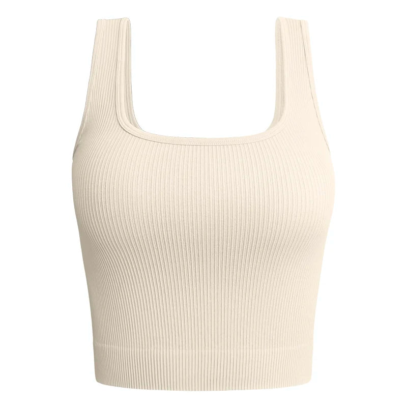 Women's Square Neck Ribbed Tank Top | Elastic Sleeveless Crop Camisole S-L