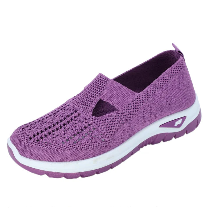 Zapatillas informales de punto sin cordones para mujer – Calzado ligero de suela suave para caminar