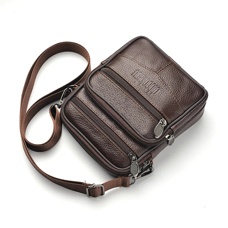 Men's Genuine Leather Mini Crossbody Bag — Vertical Shoulder Bag & Casual Travel Messenger