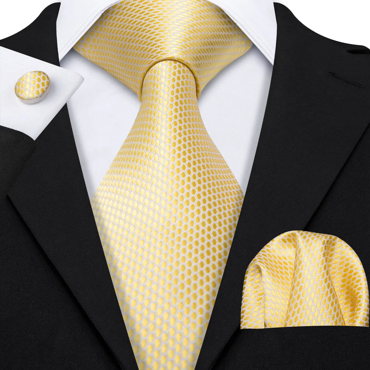 Jacquard Necktie, Pocket Square & Cufflinks Set – Unisex Gift