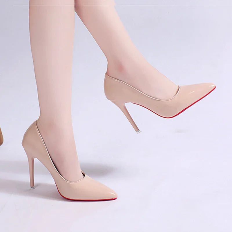 Women's Pointed Toe Patent Leather Pumps – Stiletto Heels, 3 Heights