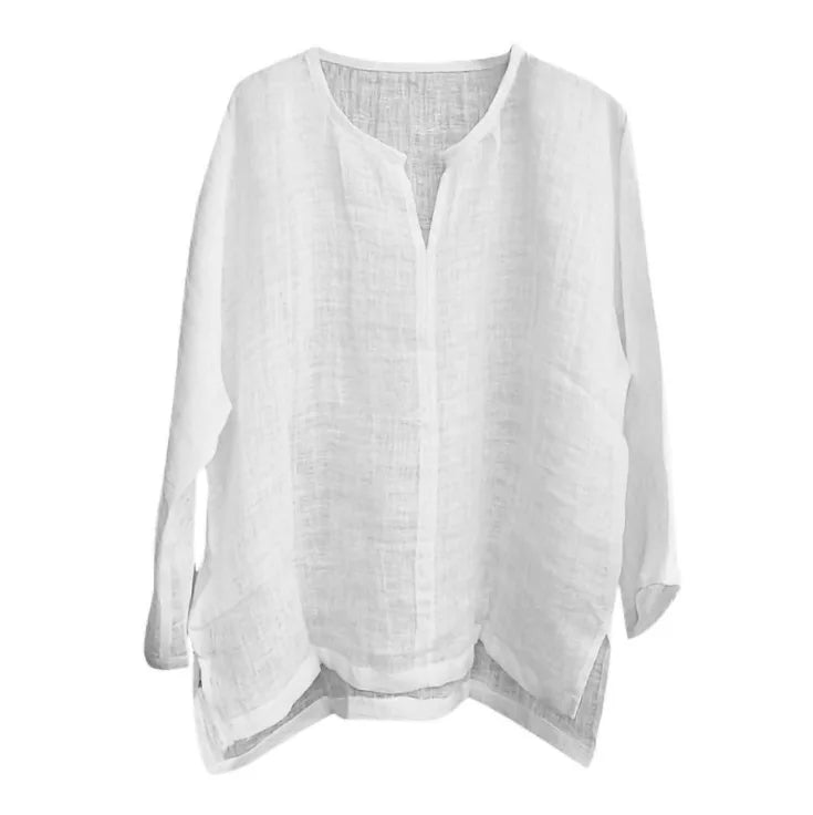 Men's Long-Sleeve Cotton Linen Shirt – Loose Fit Casual Button-Up
