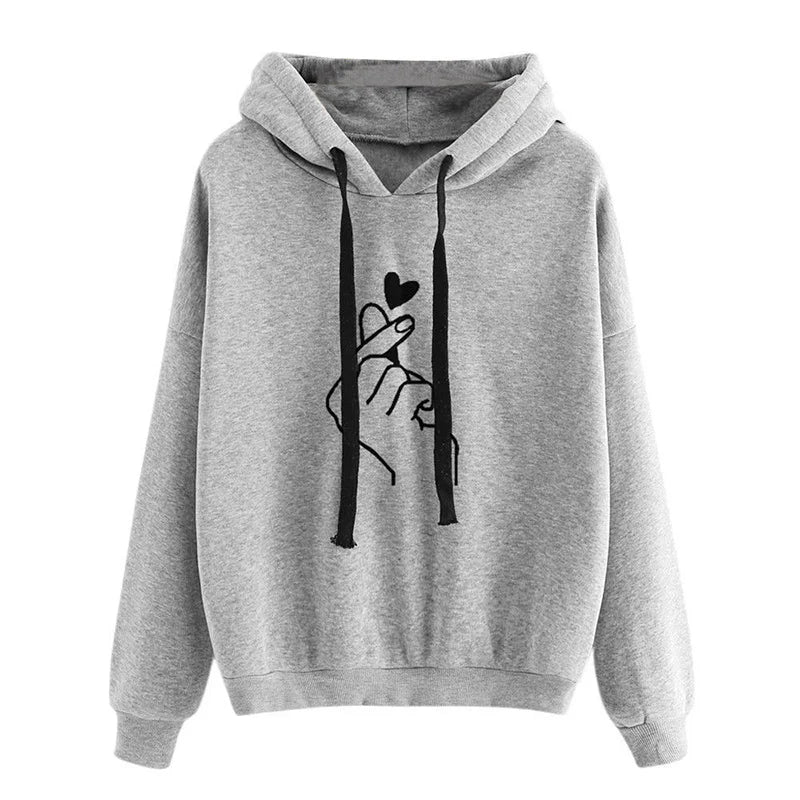 Korean Finger Heart Graphic Hoodie – 5 Colors