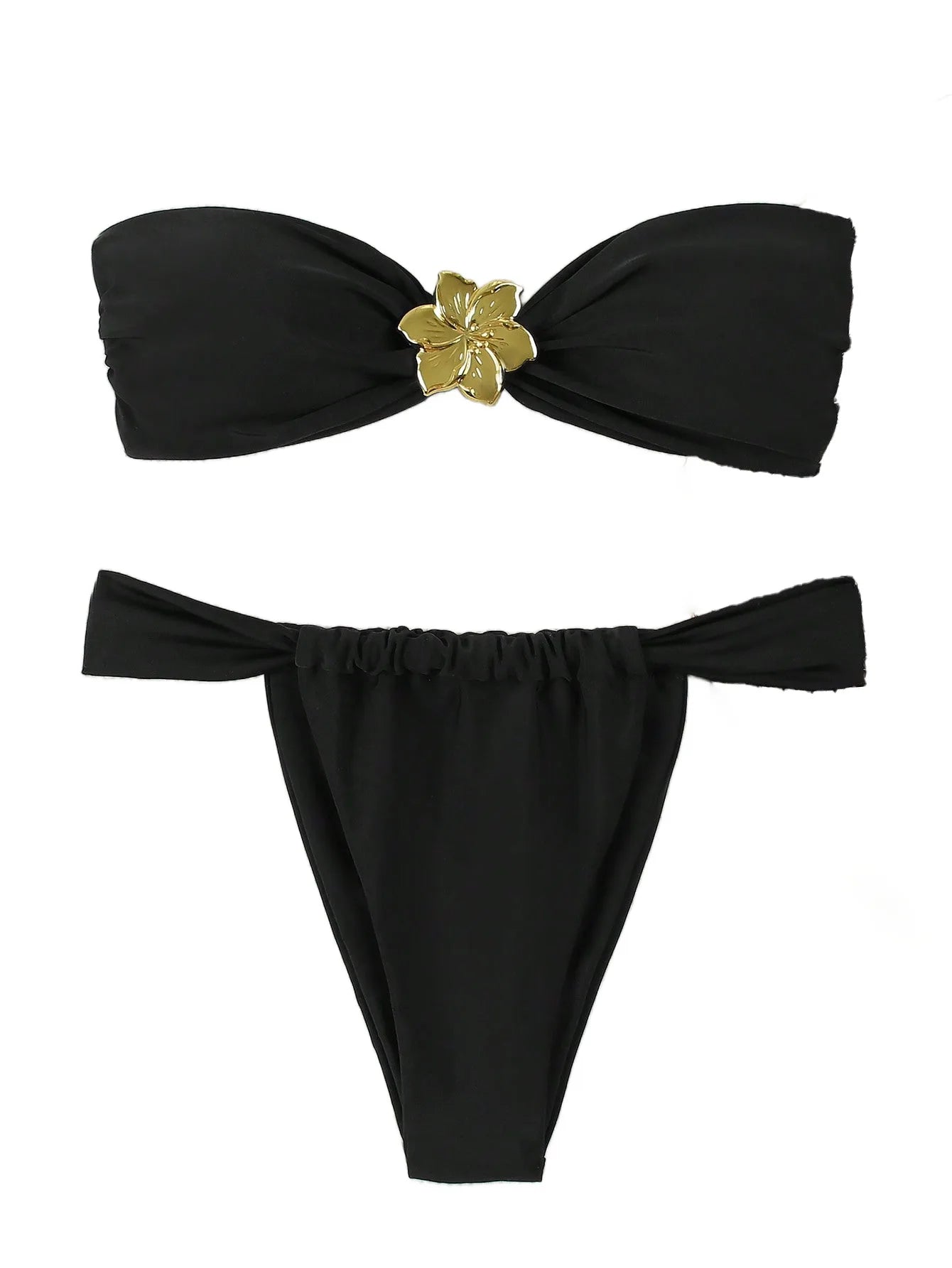 Women's Bandeau Push-Up Bikini Set – Gold Ring Detail & Brazilian Bottom
