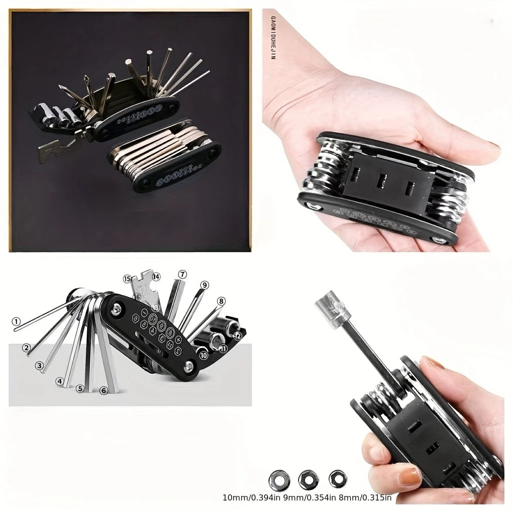 Juego de llaves de tubo 16 en 1 – Cabeza giratoria antideslizante, acero inoxidable, universal para reparaciones en el hogar y el automóvil