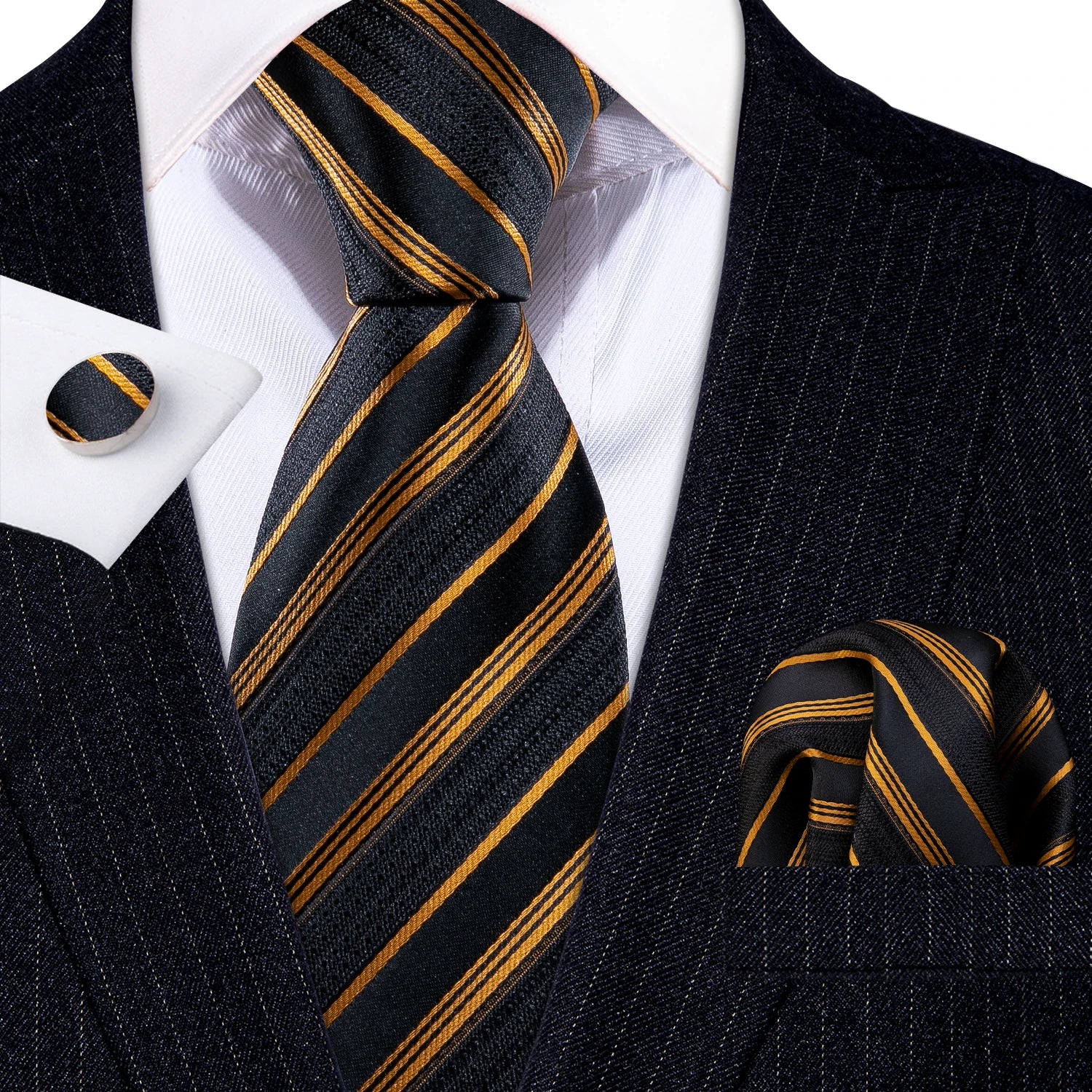 Jacquard Necktie, Pocket Square & Cufflinks Set – Unisex Gift