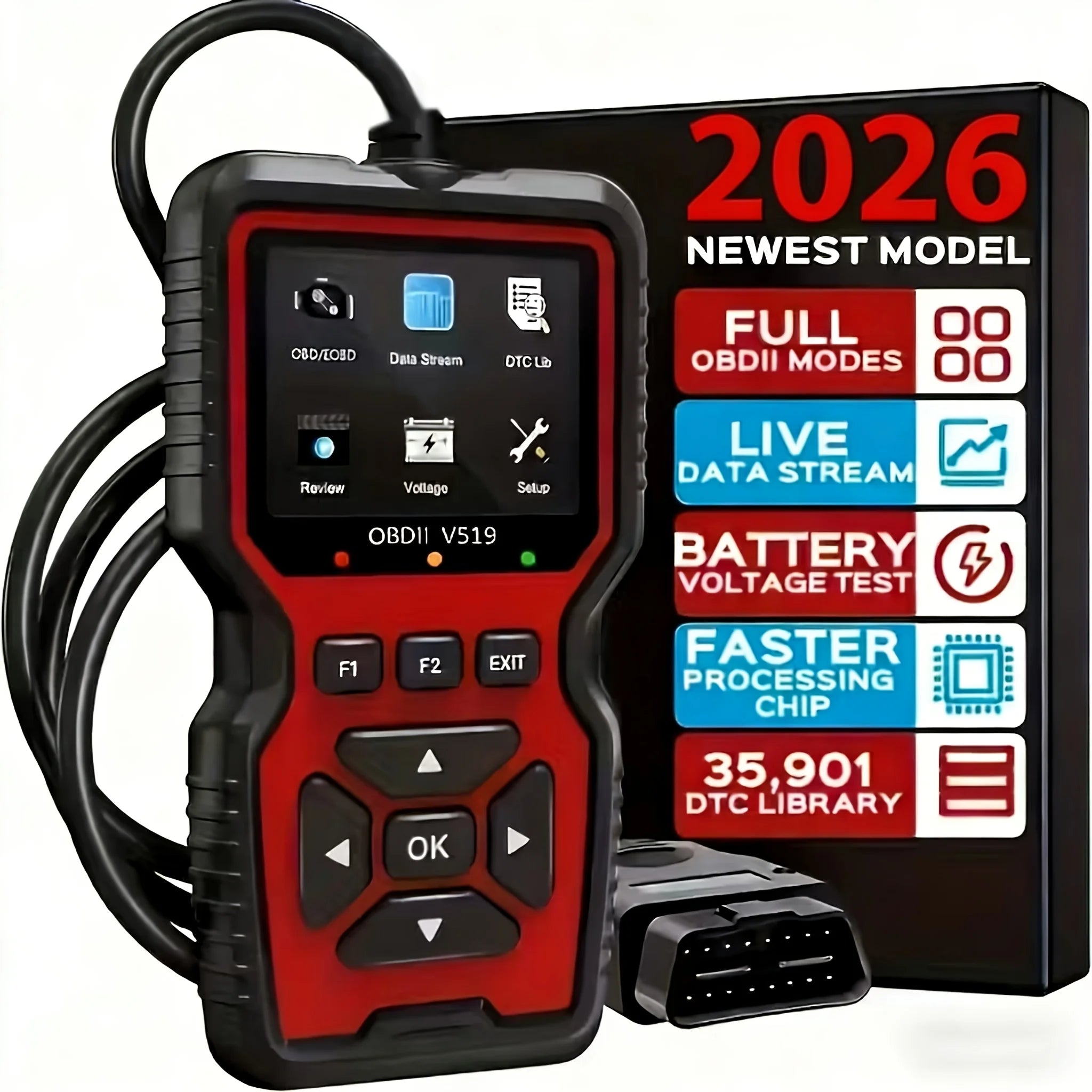 Escáner de diagnóstico de coche V519 OBD2 – Alimentado por USB, datos en tiempo real, lee y borra códigos de motor