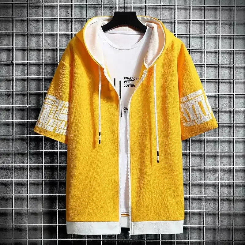 Summer Zip-Up Hoodie Set – Unisex Short Sleeve Graphic Hooded Top & Shorts