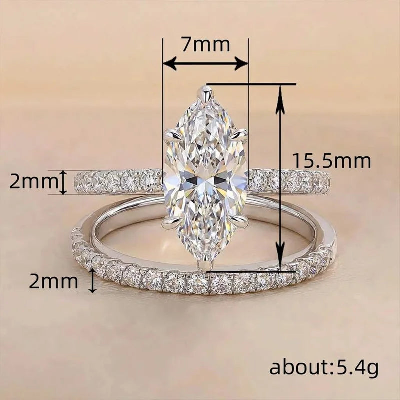 925 Sterling Silver Marquise Zircon Ring | Classic Fine Jewelry | Engagement & Wedding Gift for Women