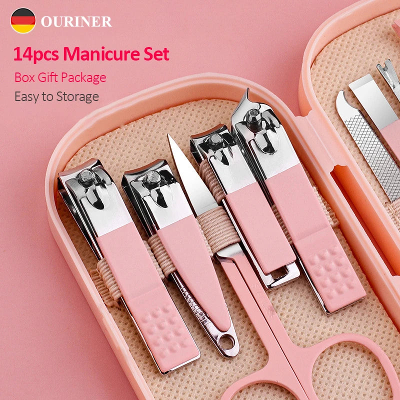 14-Piece Deluxe Manicure & Pedicure Set – Stainless Steel Nail Kit for Men & Women