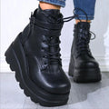 Women's Gothic Platform Ankle Boots – Chunky Wedge, Lace-Up