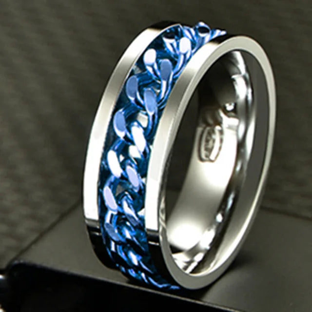 Stainless Steel Spinner Ring | Rotatable Chain Punk Design | Unisex