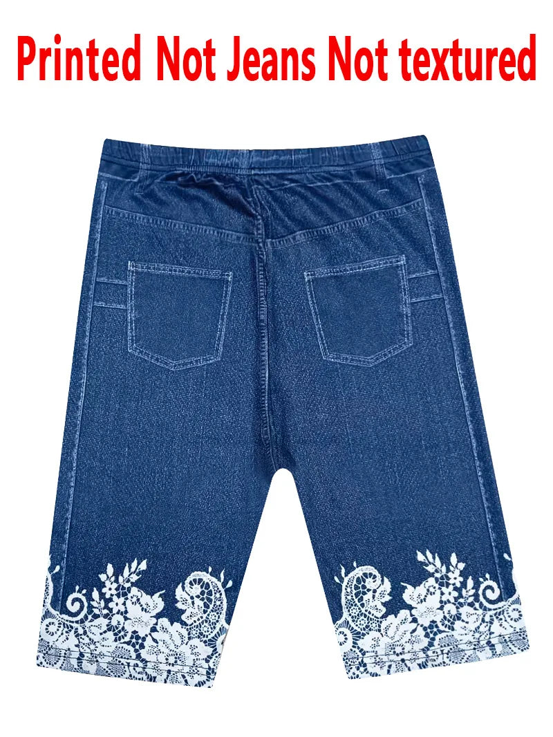 1362 [Leggings Estampados - No de Tela de Falso Vaquero] Leggings Estampados Sin Textura - Tela No de Falso Vaquero, Estampado Floral para Mujer