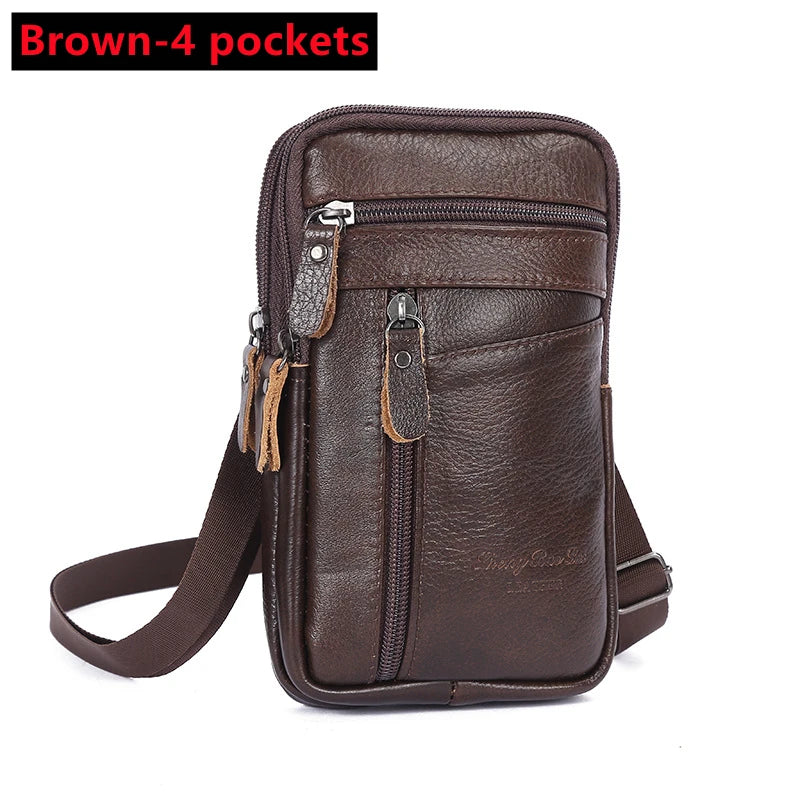 Men's Genuine Leather Waist Pack — Belt Bag, Phone Pouch & Crossbody Chest Bag