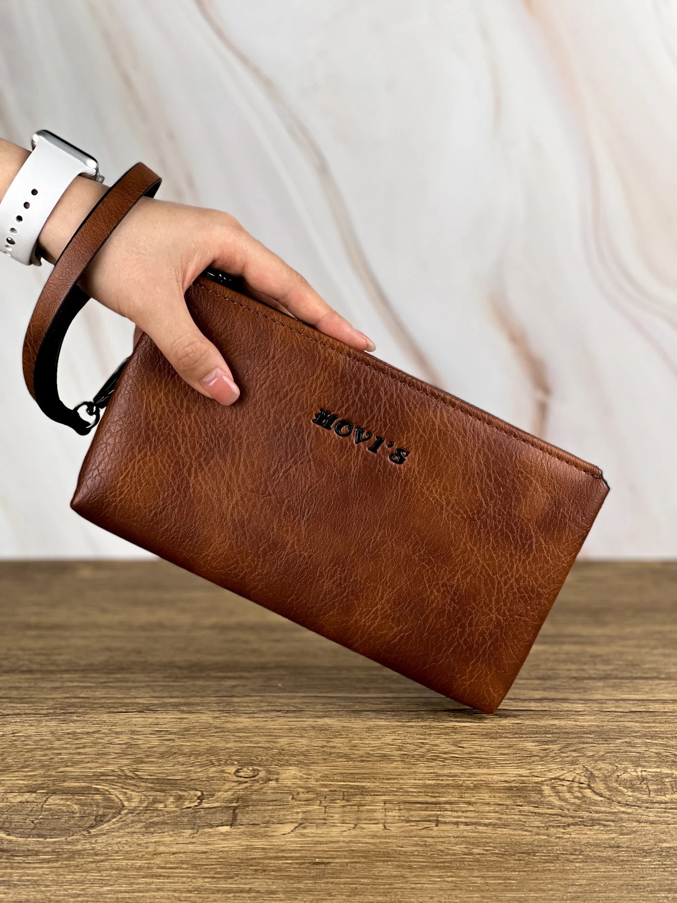 Retro PU Leather Clutch Bag — Large Capacity Double Compartment Zipper Wallet