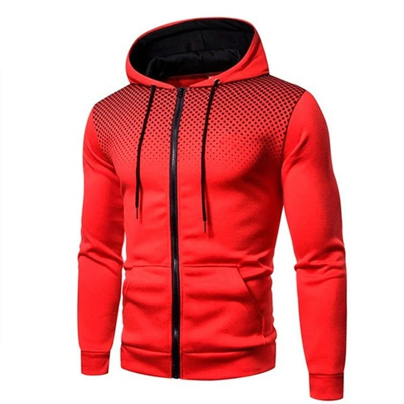 Men's Polka Dot Zip-Up Hoodie – Slim Fit Casual Sweatshirt