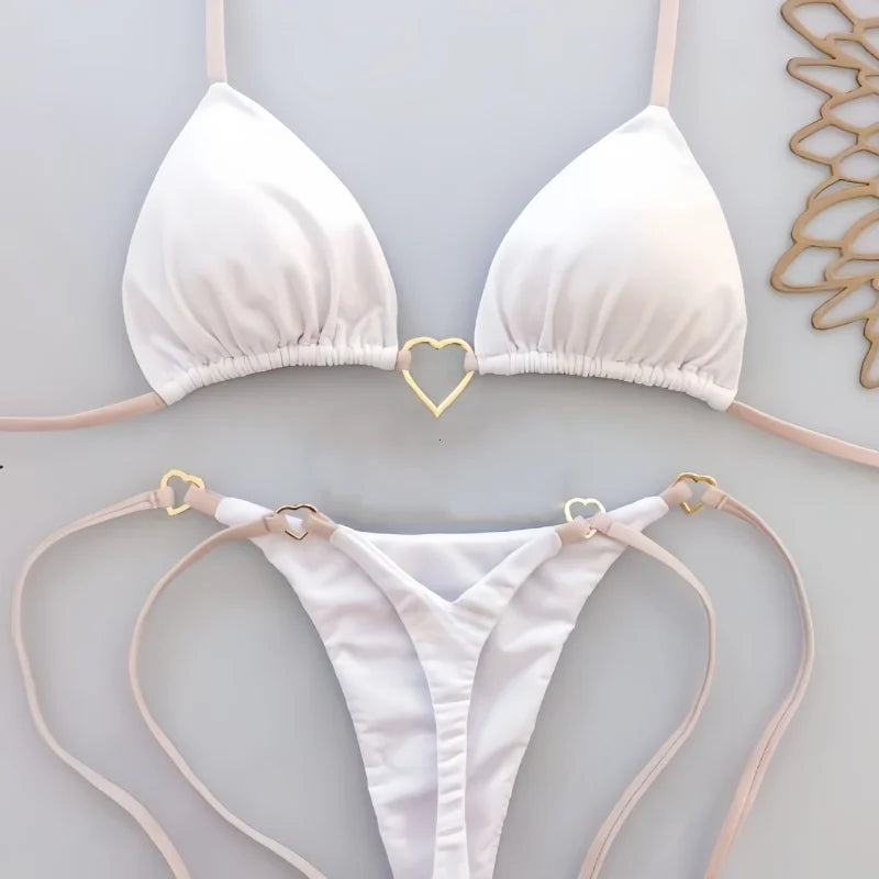 Low-Rise Lace-Up Bikini Set – Solid Color Two-Piece Swimsuit