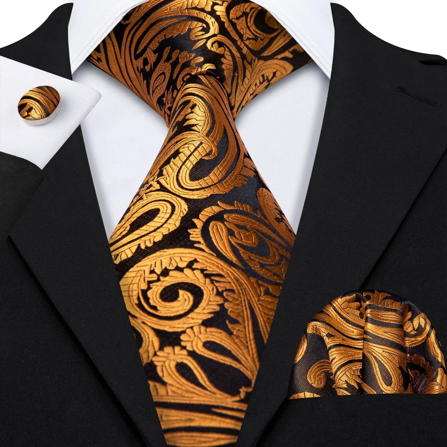 Jacquard Necktie, Pocket Square & Cufflinks Set – Unisex Gift