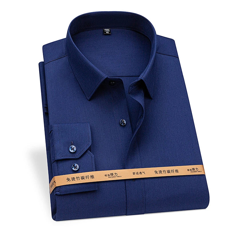 Camisa de vestir de fibra de bambú para hombre — Sin arrugas, corte entallado