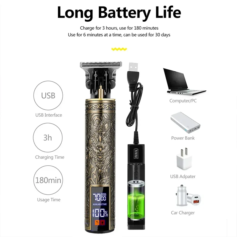 Professional USB Electric Hair Trimmer – 0mm Bald Fade, Cordless