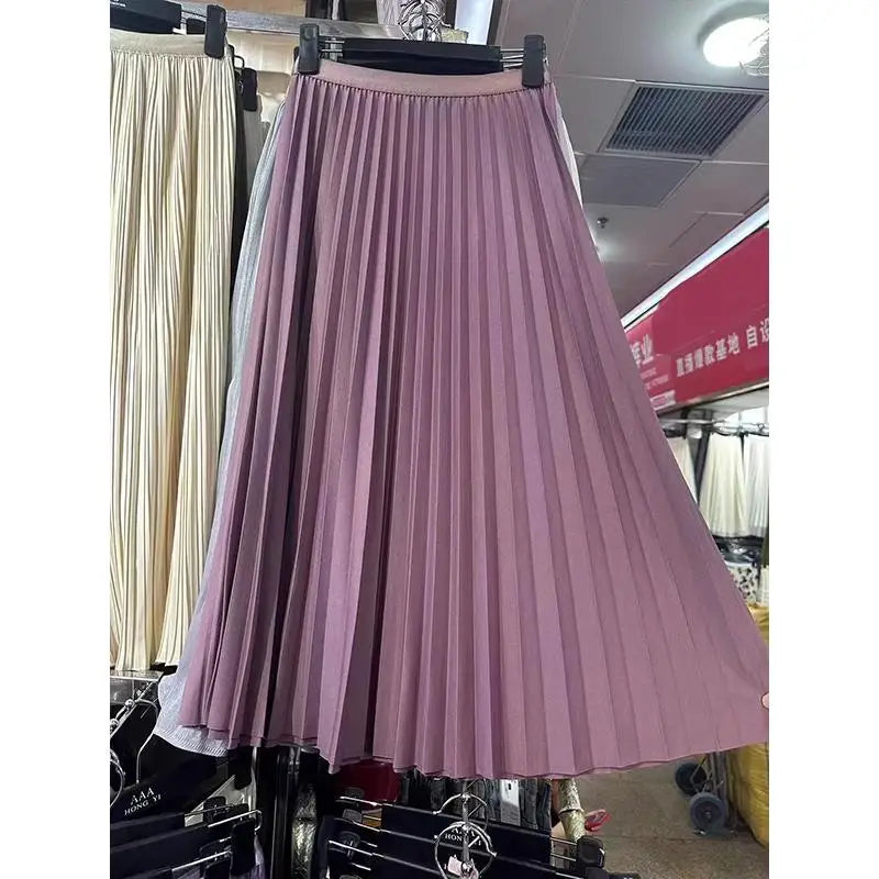 Elegant High-Waist Pleated Midi Skirt