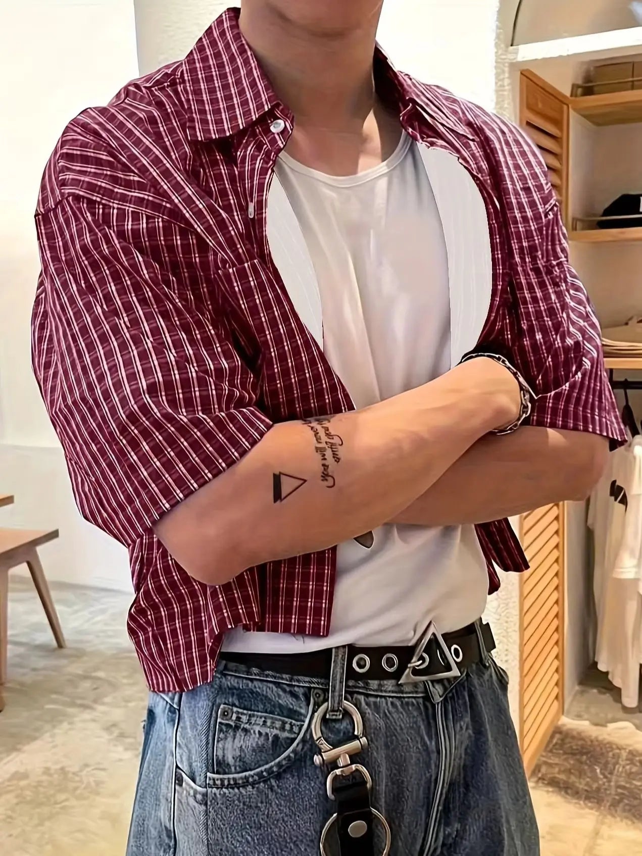 Men's Retro Plaid Short-Sleeve Shirt – Casual Button-Up Streetwear Top