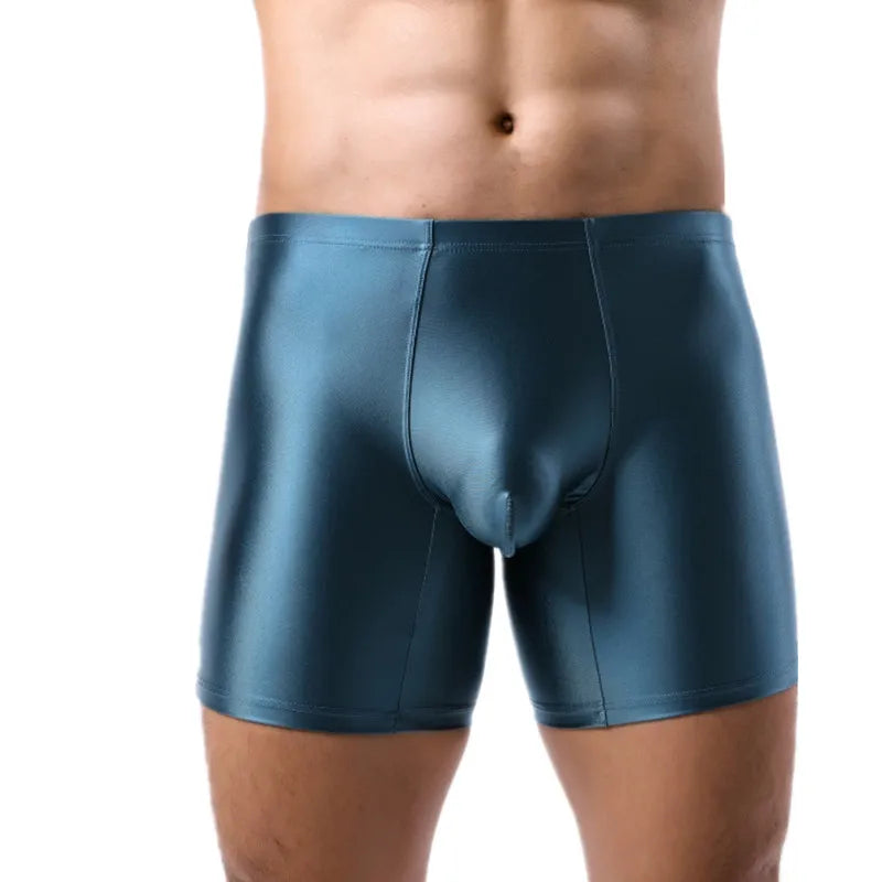 Bóxers largos de seda helada para hombre - Ropa interior de tiro medio ajustada