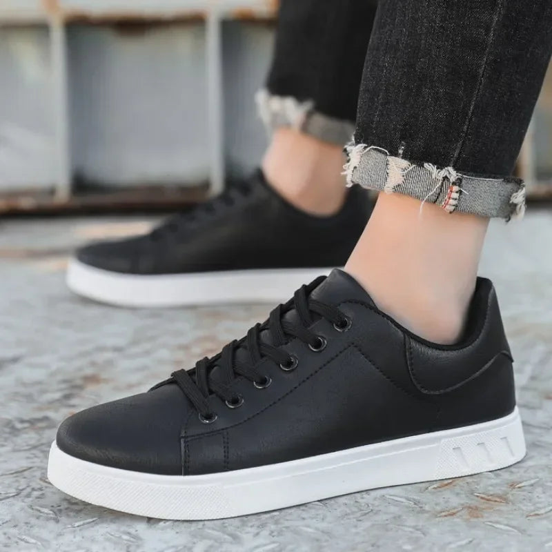 Men's British-Style Leather Sneakers | Casual Lace-Up Flat Shoes