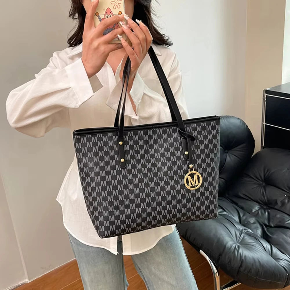 Letter Print Faux Leather Tote Bag — Large Capacity Shoulder Bag for Women
