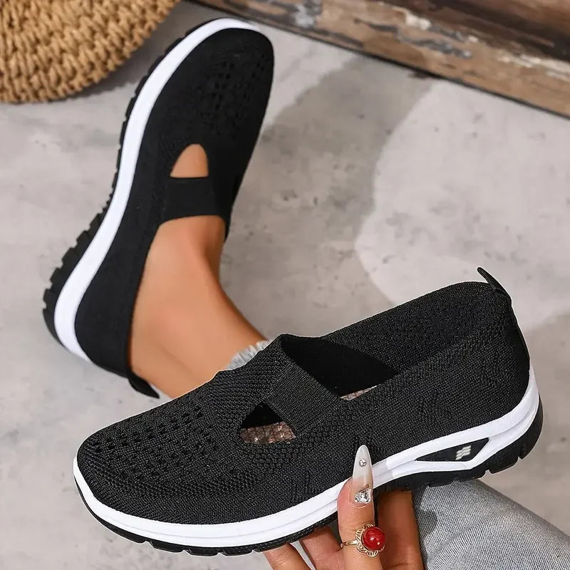 Zapatillas informales de punto sin cordones para mujer – Calzado ligero de suela suave para caminar
