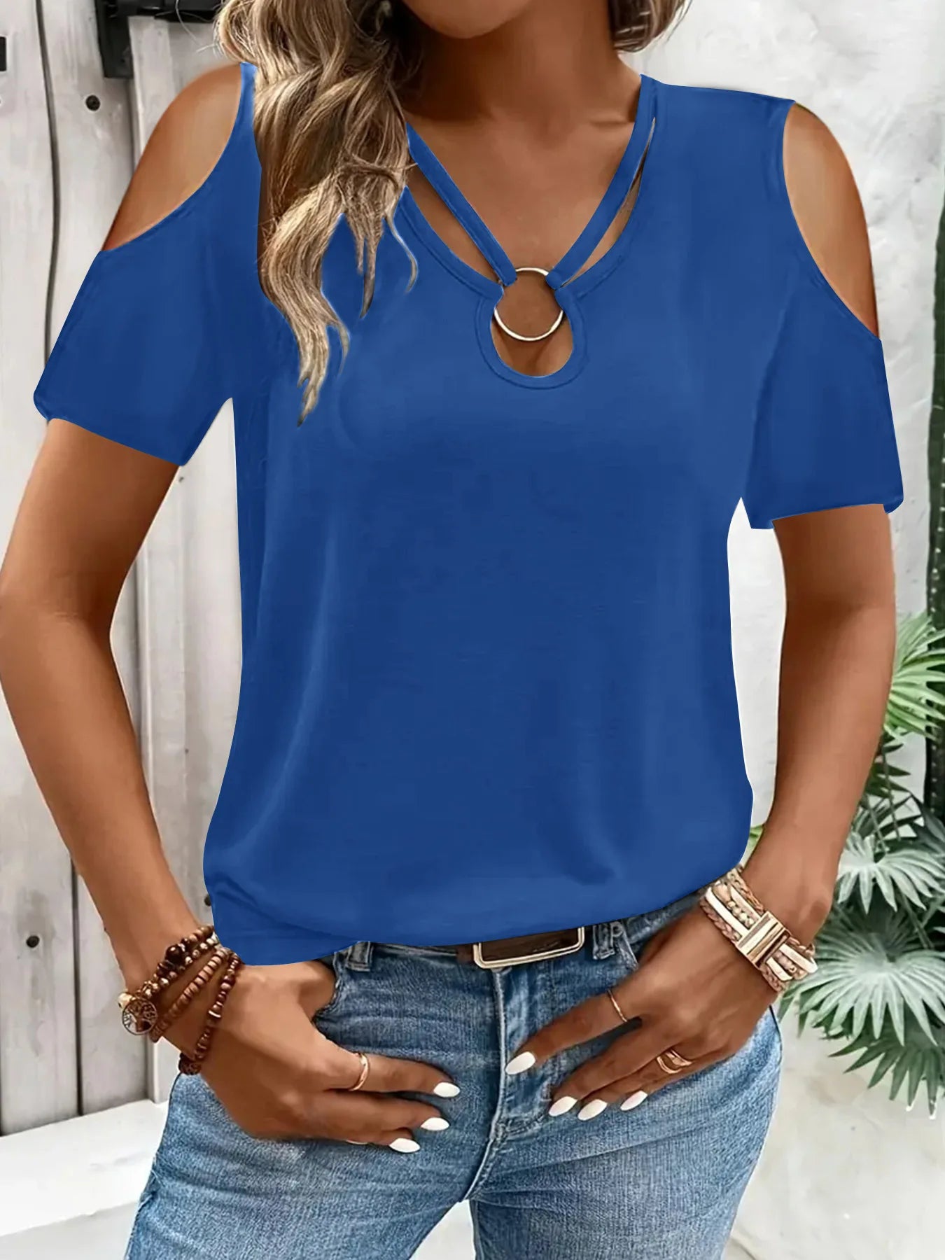 Women's Hollow Out Blouse - Off Shoulder Cross V-Neck (S-XXL)