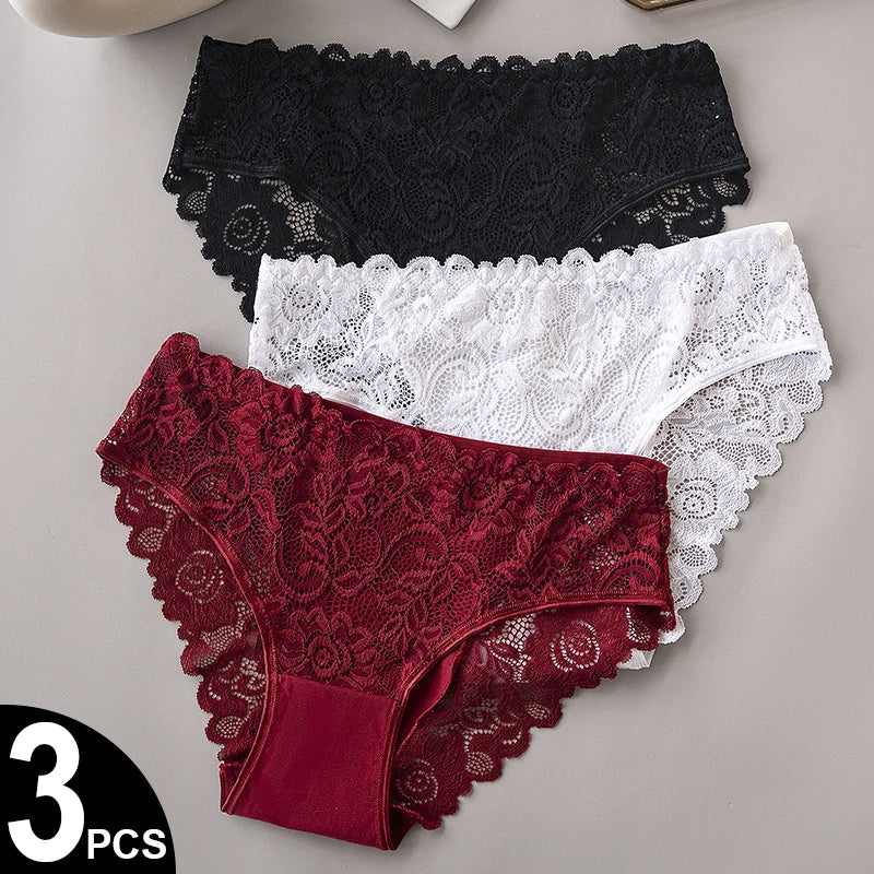 Women's 3-Pack Luxury Lace Embroidery Panties | Floral Hollow Briefs S-XXL