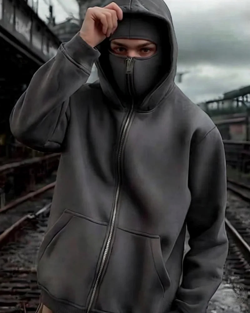 Double Hood Zip-Up Hoodie Jacket – Loose Fit Unisex Couple Sweatshirt