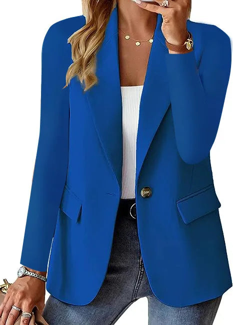 Women's Classic Blazer – Single Button Notched Lapel Long Sleeve Jacket