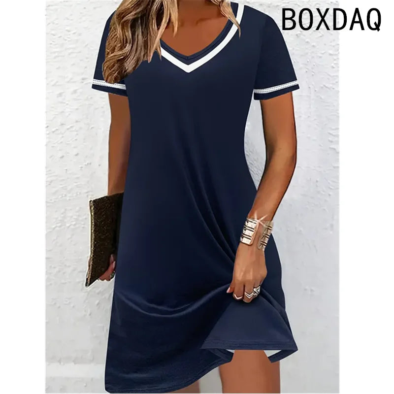 Vestido de mujer de verano de manga corta con cuello redondo, casual, holgado, línea A, talla grande 3XL, estampado 3D a rayas, elegante, vintage