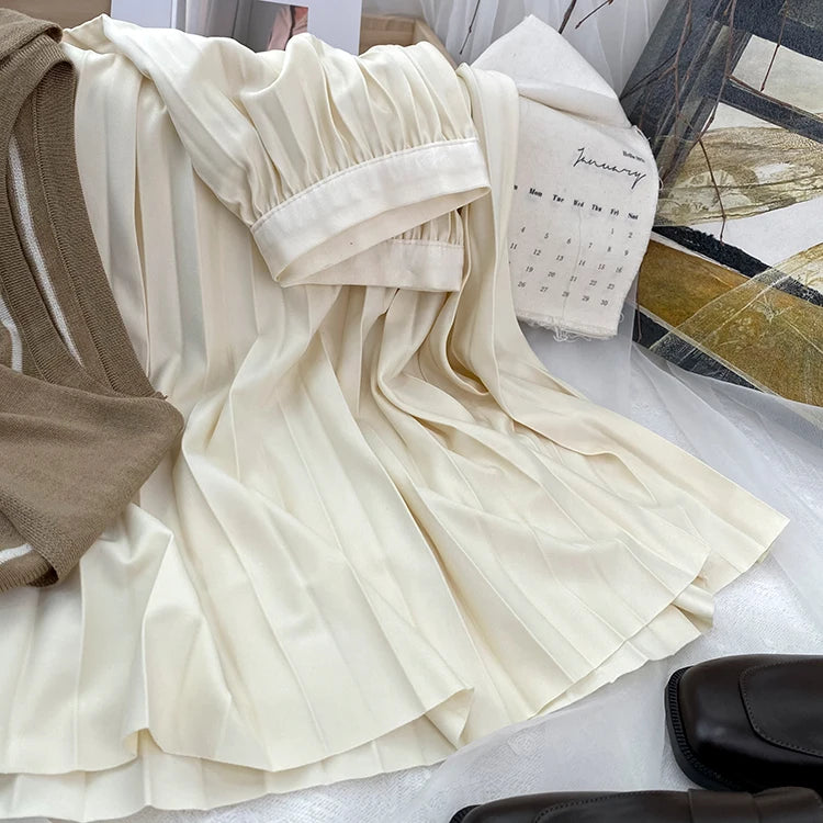 Elegant High-Waist Pleated Midi Skirt