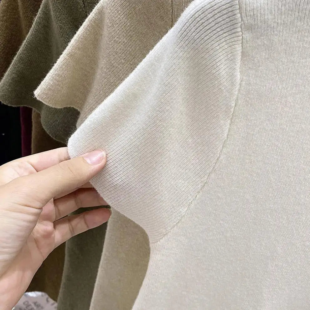 Women's Thin Mock Neck Short Sleeve Knit Sweater | Slim Bodycon Pullover Layering Top One Size
