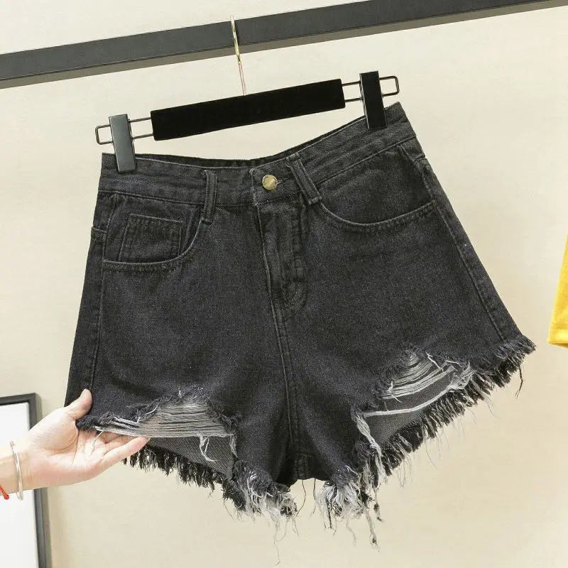 High-Waist Ripped Wide-Leg Denim Shorts – 4 Colors