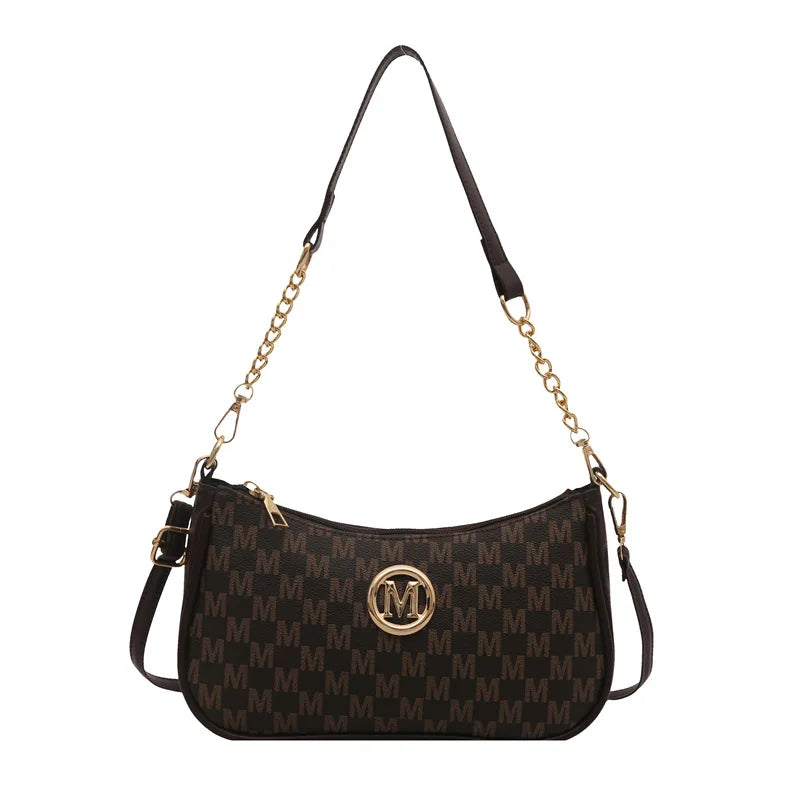 Vintage Gold Letter 'M' PU Leather Crossbody Bag — Shoulder & Messenger Handbag