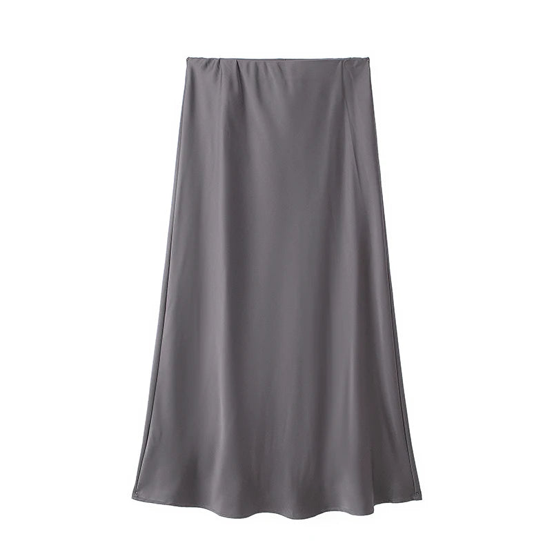 Satin High-Waist Midi Skirt – Solid Colors