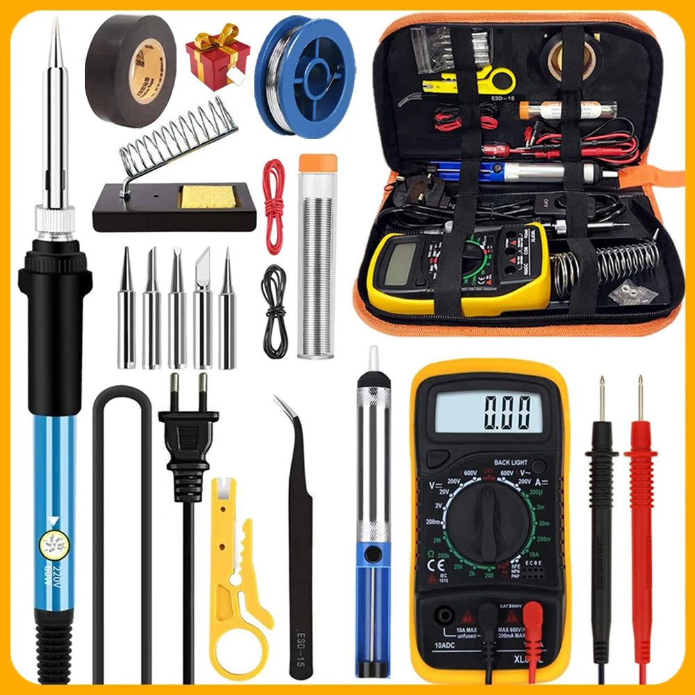 Kit de soldador eléctrico – Temperatura ajustable 60W, 10/16/20 en 1, enchufe US y EU