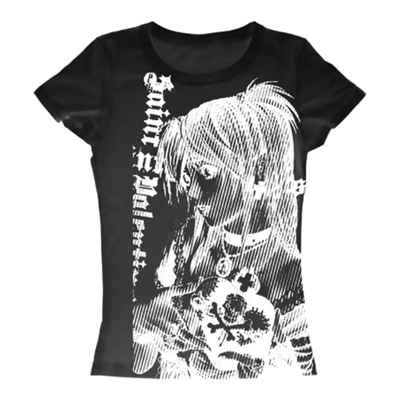 Y2K Anime Graphic Crop Tee – 90s Harajuku Streetwear T-Shirt