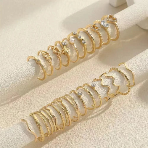 Juego de 23 Anillos de Lujo con Ondas de Zirconia para Mujer | Uso Diario con Múltiples Elementos