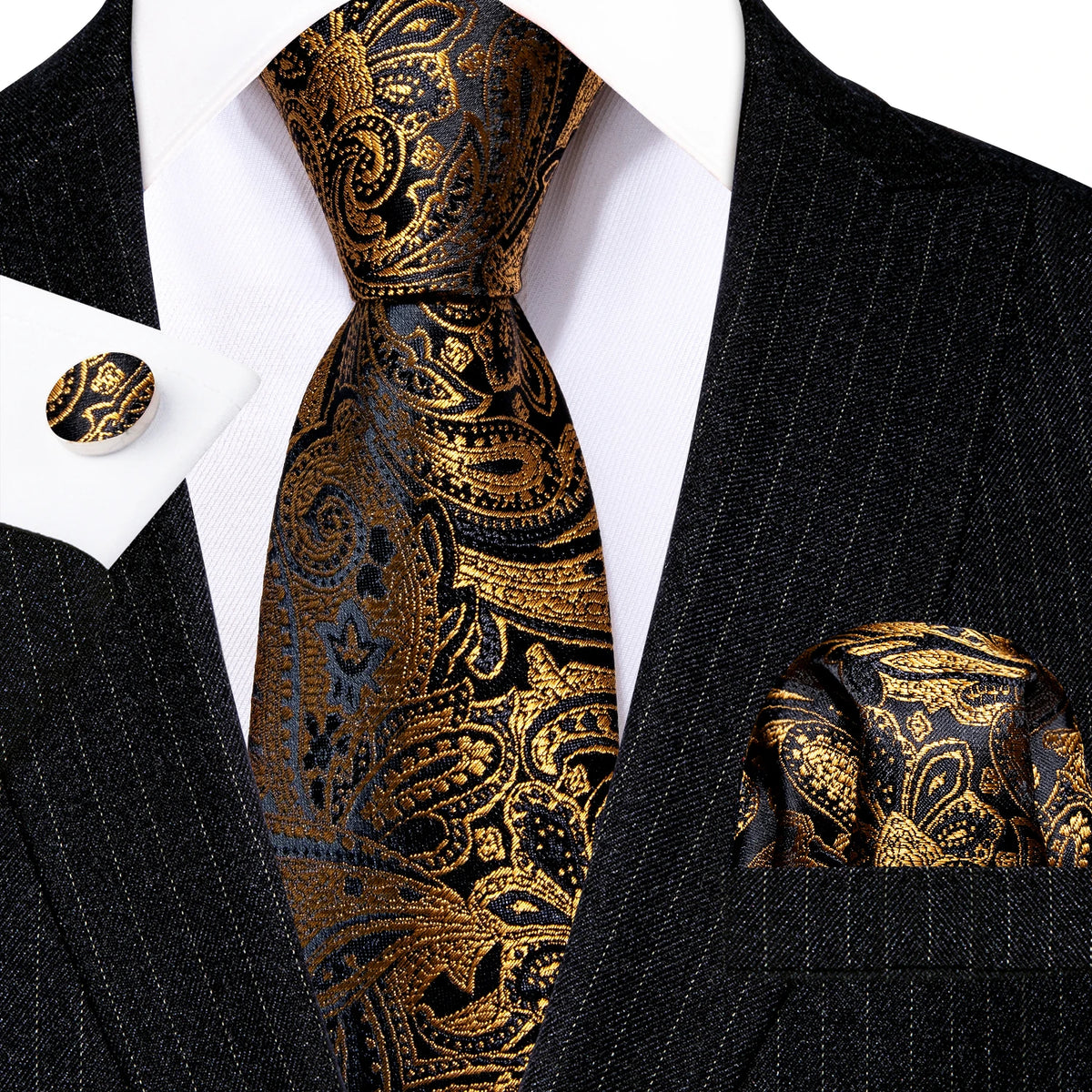 Jacquard Necktie, Pocket Square & Cufflinks Set – Unisex Gift