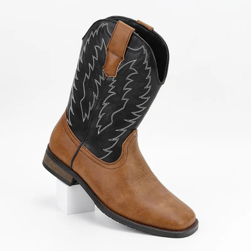 Men's Embroidered Western Cowboy Boots – Square Toe Motorcycle Style, 7 Colors
