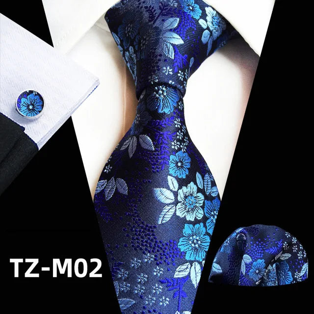 Floral Silk Necktie, Pocket Square & Cufflinks Set – Multiple Colors