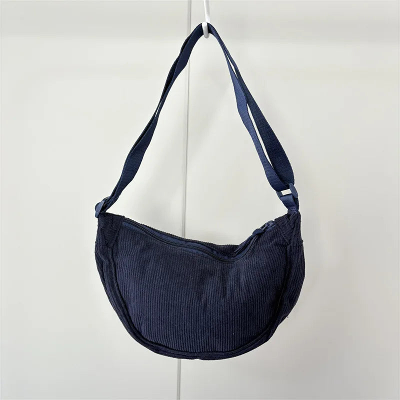 Corduroy Hobo Shoulder Bag — Retro Casual Crossbody Handbag for Daily & Travel Use