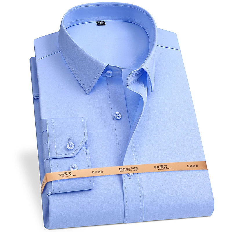 Camisa de vestir de fibra de bambú para hombre — Sin arrugas, corte entallado