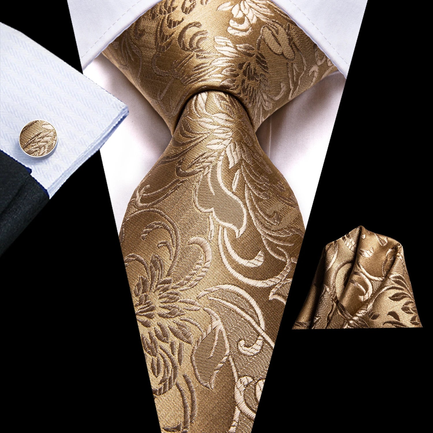 Jacquard Necktie, Pocket Square & Cufflinks Set – Unisex Gift